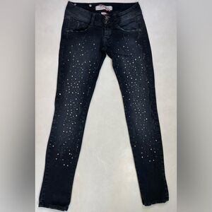 Met Skinny Studded denim Jeans Women Size 27 Black Distressed Skull Button
